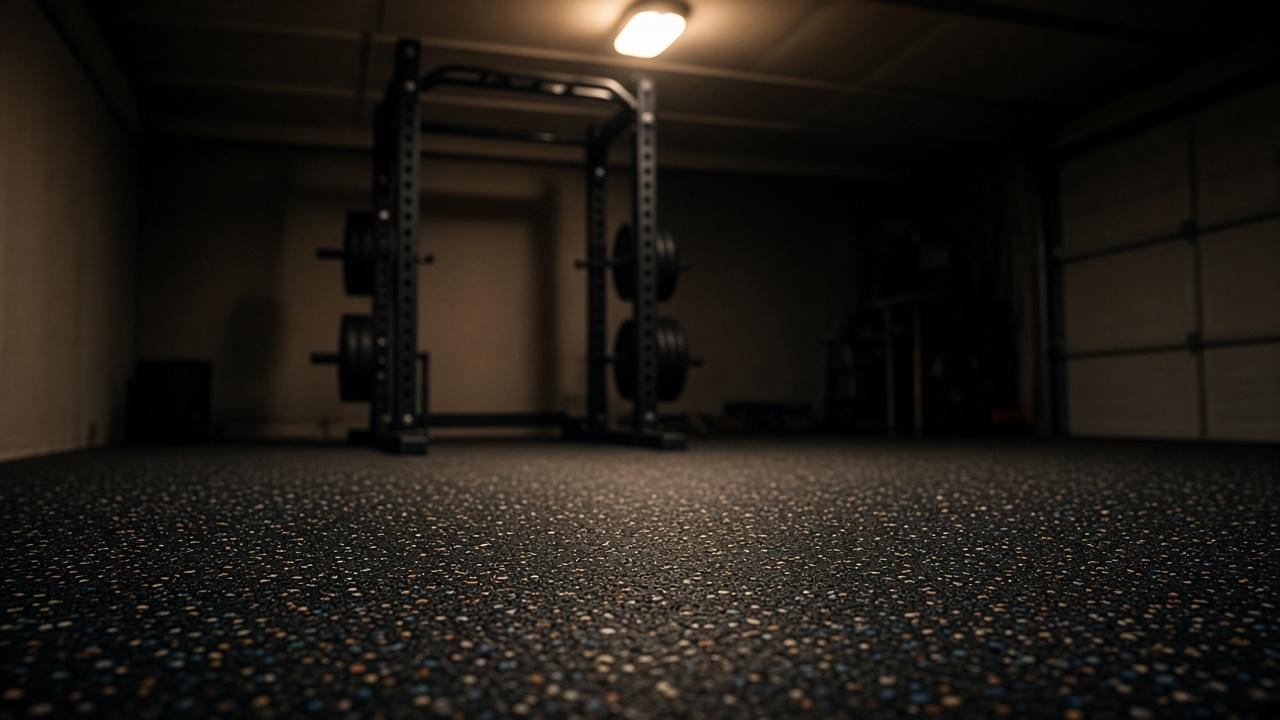Home garage gym with 8mm recycled rubber flooring
